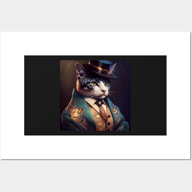 Cat in top hat, jacket and waistcoat Wall Art by kansaikate